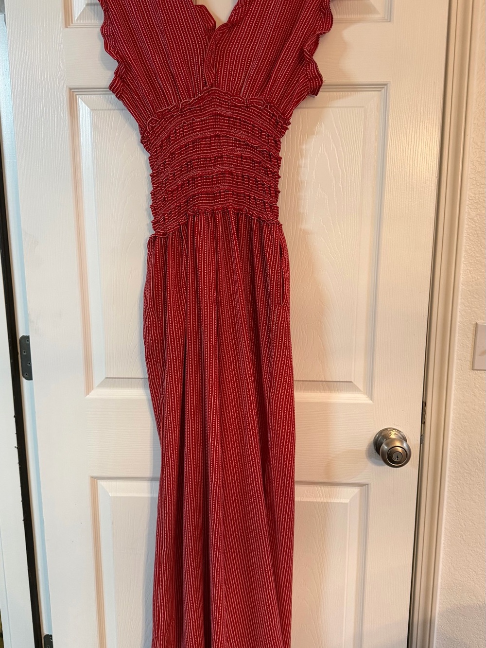 Max Studio Red V-Neck Smocked Wide-Leg Jumpsuit - Picture 5 of 5